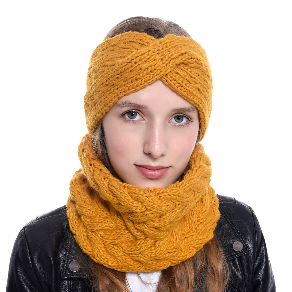 Демисезонная повязка на голову, шарф, шерстянойknitted набор с косичкой, Amazon, 2019, оптовый