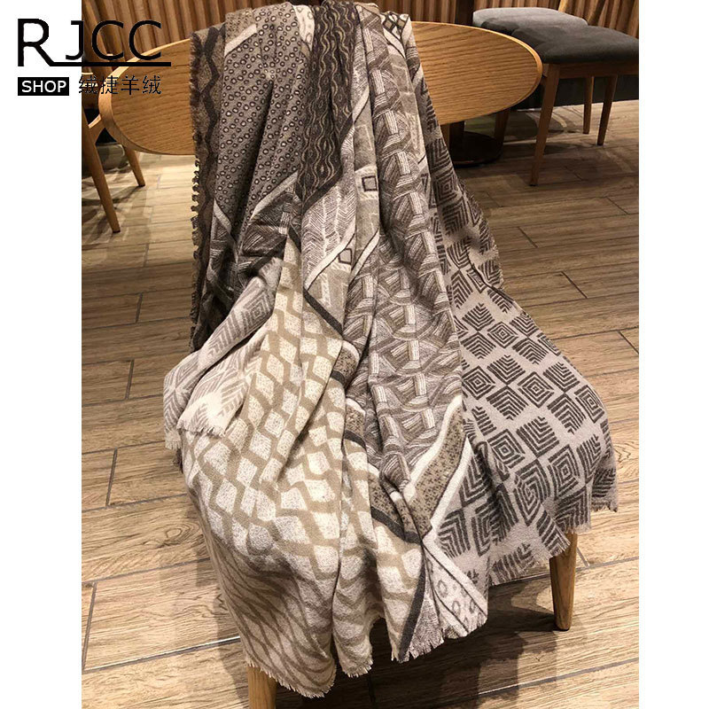 Rjcc/Rongjie Boiled Wool Printed Diamond Plaid Warm and Comfortable Hair Beard Joker Thick Lengthened Scarf Shawl Rjcc/Rongjie Boiled Wool Printed Diamond Plaid Warm and Comfortable Hair Beard Joker Thick Lengthened Scarf Shawl