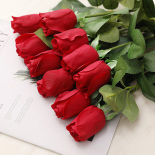 Simulation rose single -supported realistic hand feel moisturizing rose INS wind home decoration wedding hand blooming rose bud