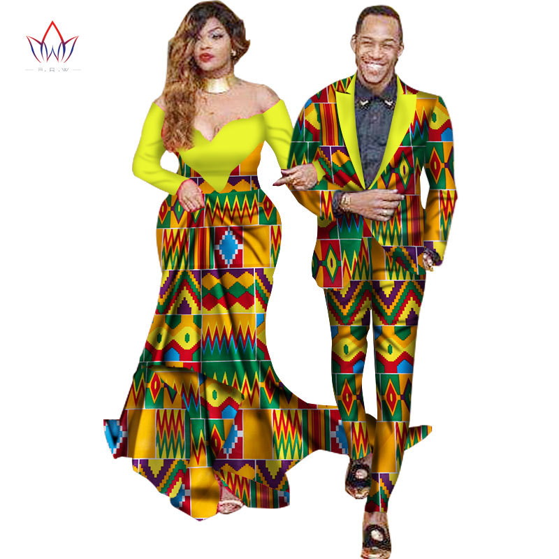 (2개) 가을 두 조각 아프리카 DASHIKI 프린트 커플 의류 남성 세트 플러스 여성의 긴 원피스