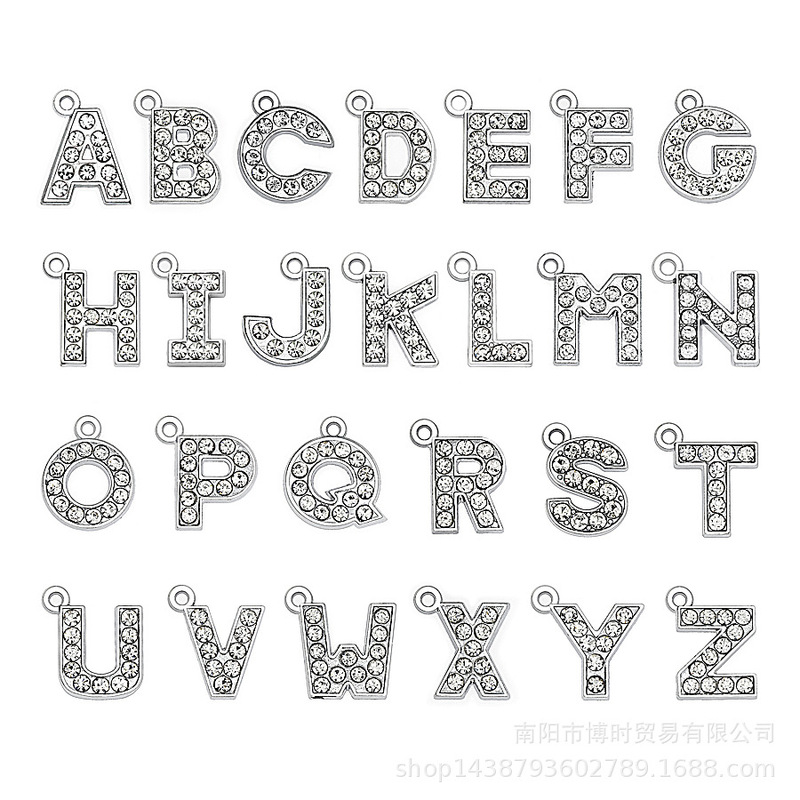 15MM Chrome diamond surface letter pendant diy rhinestone English letter bracelet pendant clothing jewelry accessories