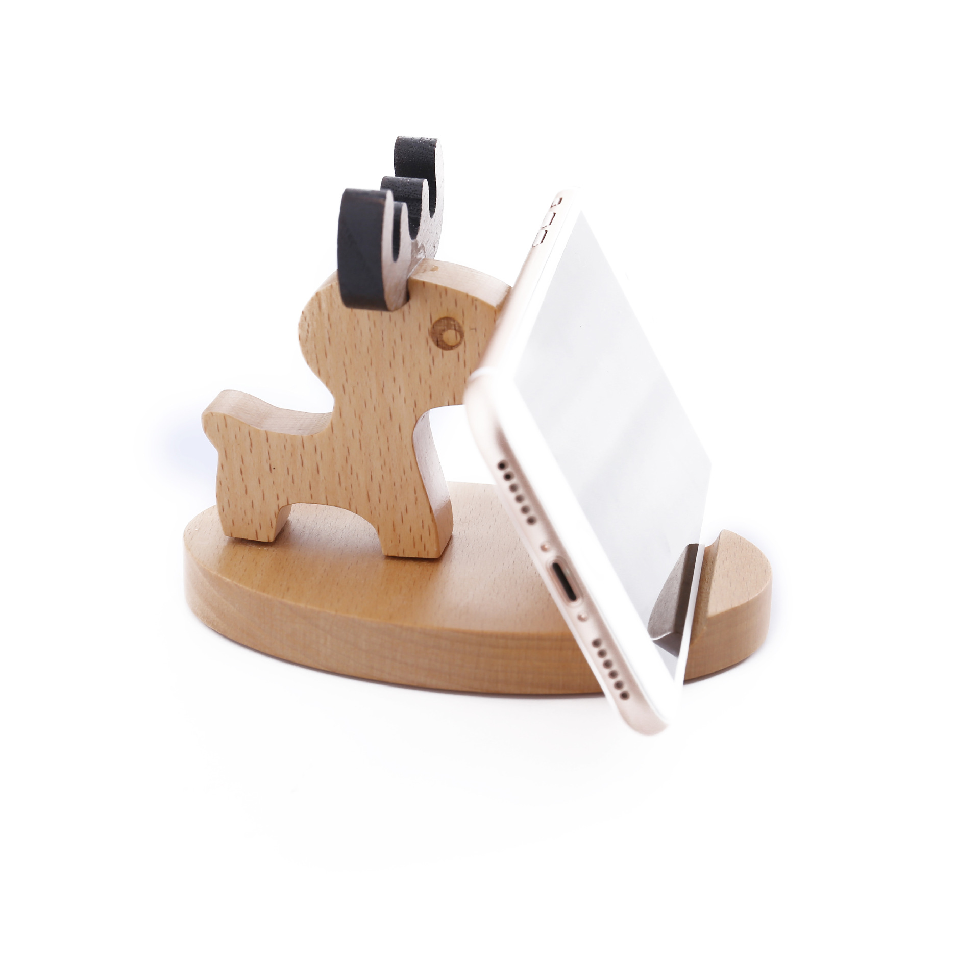 Soporte para teléfono móvil de dibujos animados animal soporte para teléfono móvil de madera maciza soporte para teléfono móvil perezoso base de madera de haya decoración creativa para el hogar