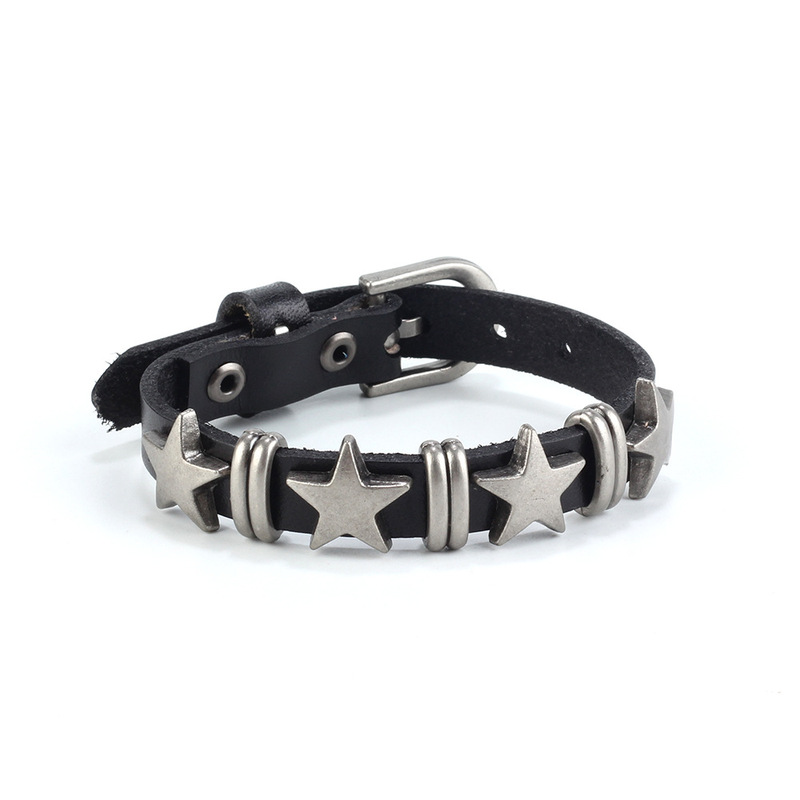 Punk Bracelet Cross Border Bracelet Retro Cowhide Alloy Bracelet Belt Star Leather Bracelet Men's Christmas Bracelet
