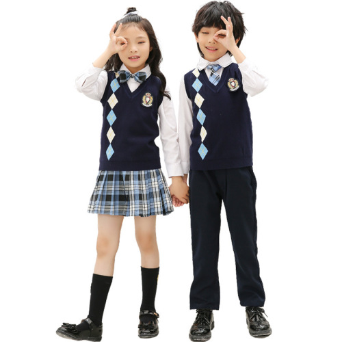 幼儿园园服秋季毛衣马甲套装时尚英伦风儿童校服针织背心