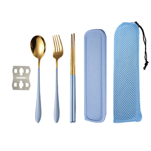 Cross-border direct sales 304 stainless steel convenient outdoor tableware set Student chopsticks fork spoon set 3-piece tableware box