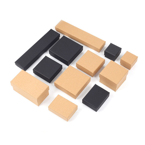 Retro kraft paper box black jewelry packaging box ring earring box heaven and earth cover jewelry box manufacturer