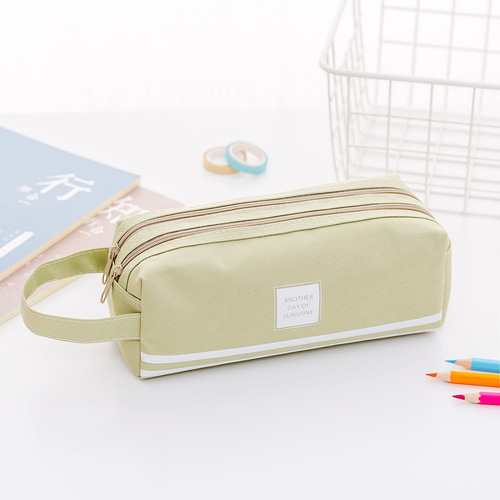 New creative double-layer large-capacity portable pencil bag, simple Oxford cloth double zipper pencil bag, stationery bag, stationery box