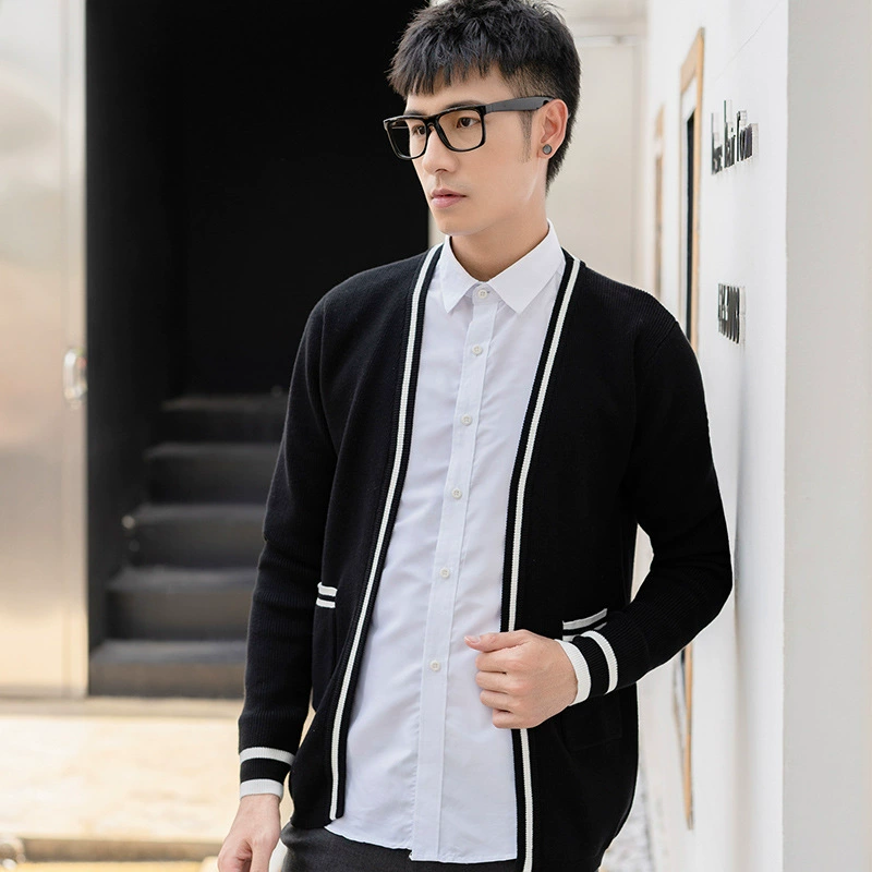 Новый мужской вязаный кардиган, мужское пальто с V-образным вырезом, свитер, Мужская модная верхняя одежда в Корейском стиле, свитер с длинными рукавами