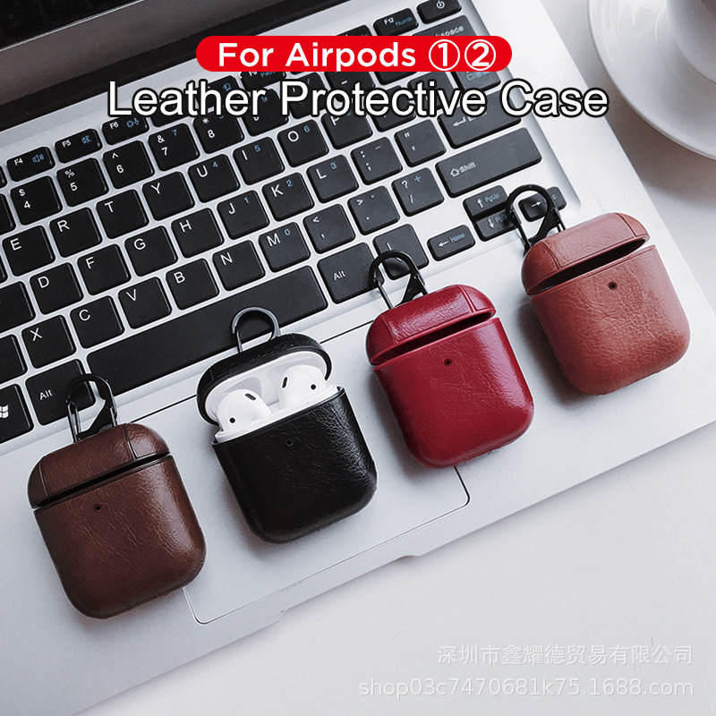 Aplicable airpods2 cuero PU auricular caso Bluetooth caja de almacenamiento cubierta protectora AirPods Funda de cuero
