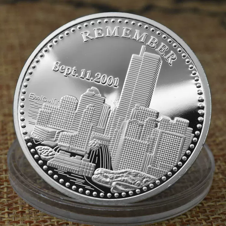 跨境货源国外纪念章 镀999银浮雕911收藏品金属徽章挑战币
