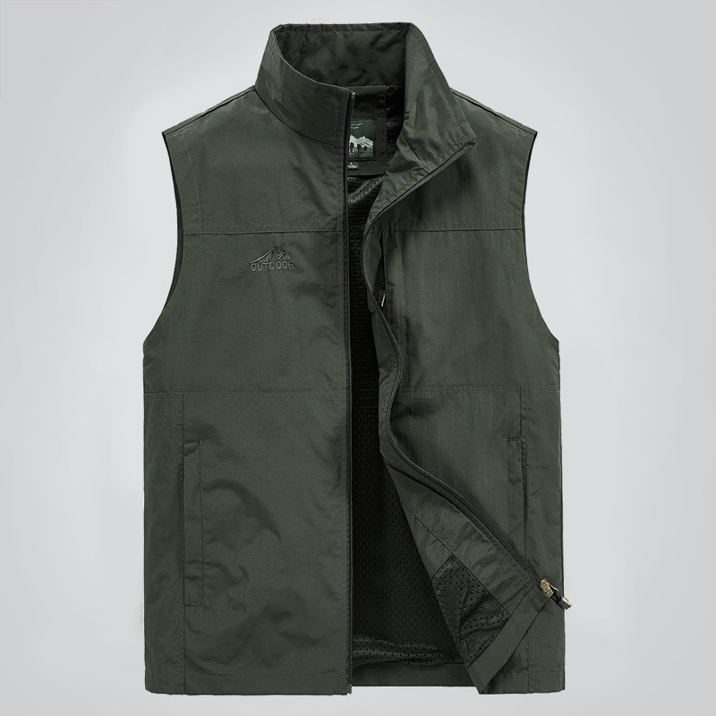 Casual waistcoat men's loose large size Spring and Autumn solid color sleeveless outdoor quick-drying fat waistcoat cross-border Amazon
