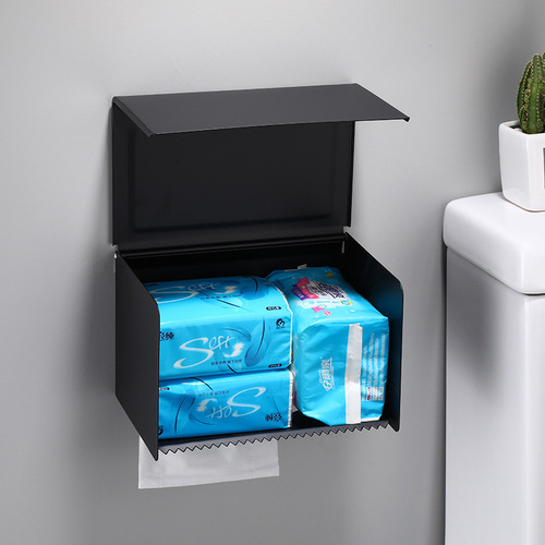 Space aluminum black paper towel holder roll paper holder bathroom matte black toilet paper holder European style bed and breakfast extended tissue box