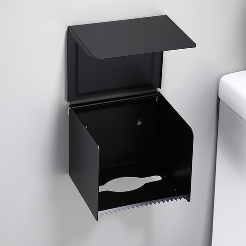 Space aluminum black paper towel holder roll paper holder bathroom matte black toilet paper holder European style bed and breakfast extended tissue box