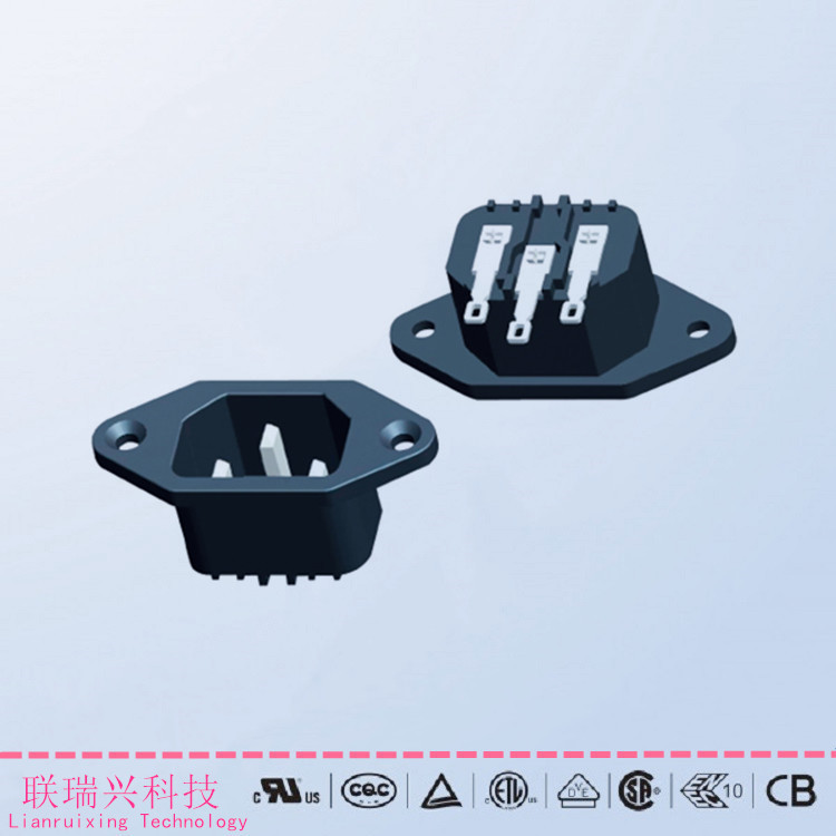 电源插座DB-14器具AC品字尾插座LECI器具插头焊线侧脚三芯插座