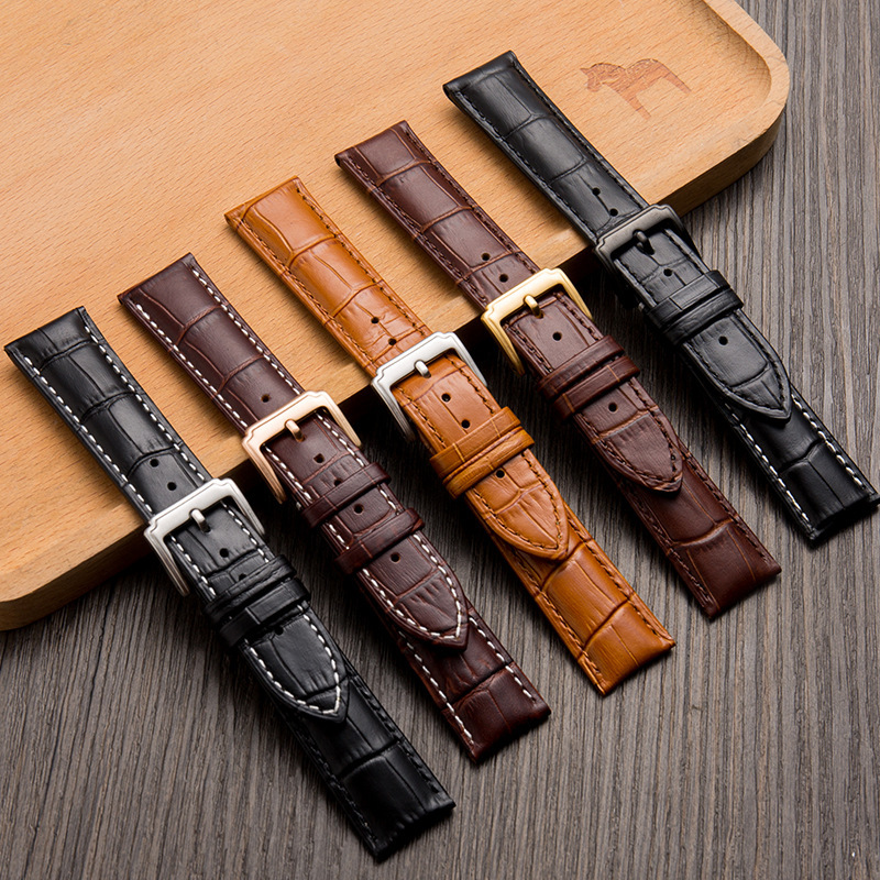 Top layer leather strap spot wholesale high quality calfskin pin buckle watch strap accessories unisex