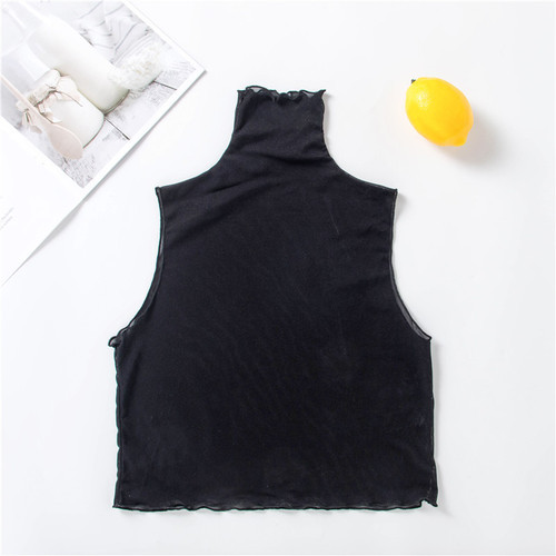 Thin bottoming shirt pure white half-high collar mesh see-through fungus with fake collar inside