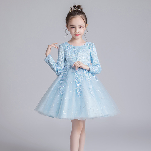 Little Girl Princess Dress White Tulle Ball Gown Autumn/Winter Children's Birthday Fashion Show Wedding Performance Dress Skirt Stylish