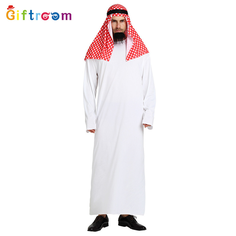 European and American Foreign trade party clothing Middle East Dubai Prince adult male white Arabic red headscarf performance stage clothing