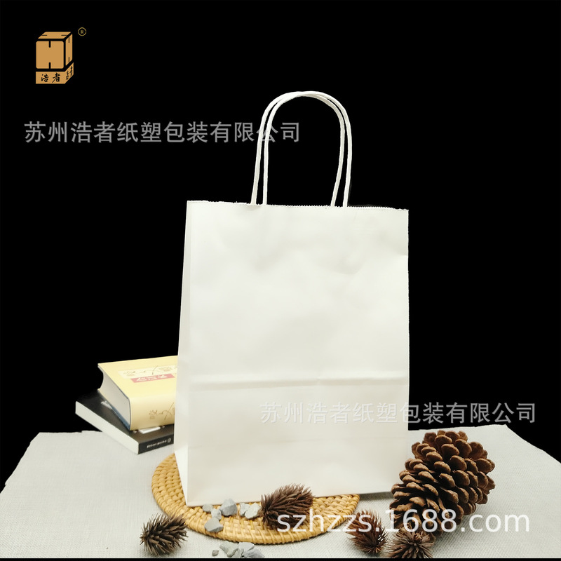 Suzhou Haozhe white leather tote shopping bag spring and winter clothing packaging bag Portable Paper Bag tote bag printing