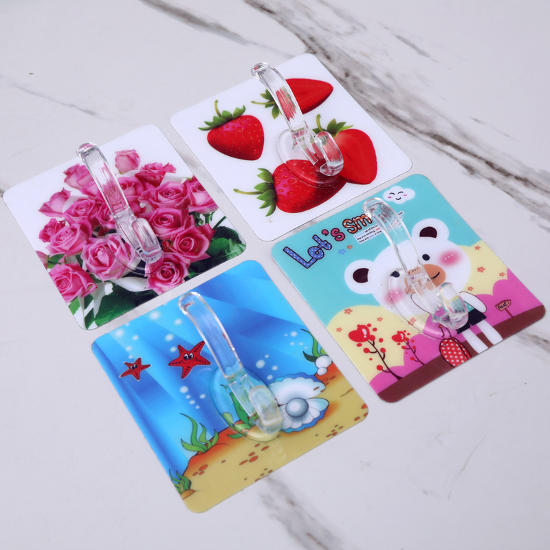 Traceless Plastic Hooks, Creative Cartoon Design for Bathroom, Toilet, Kitchen, Stall, Behind Door, Coat and Hat Hooks, Wall-Mounted