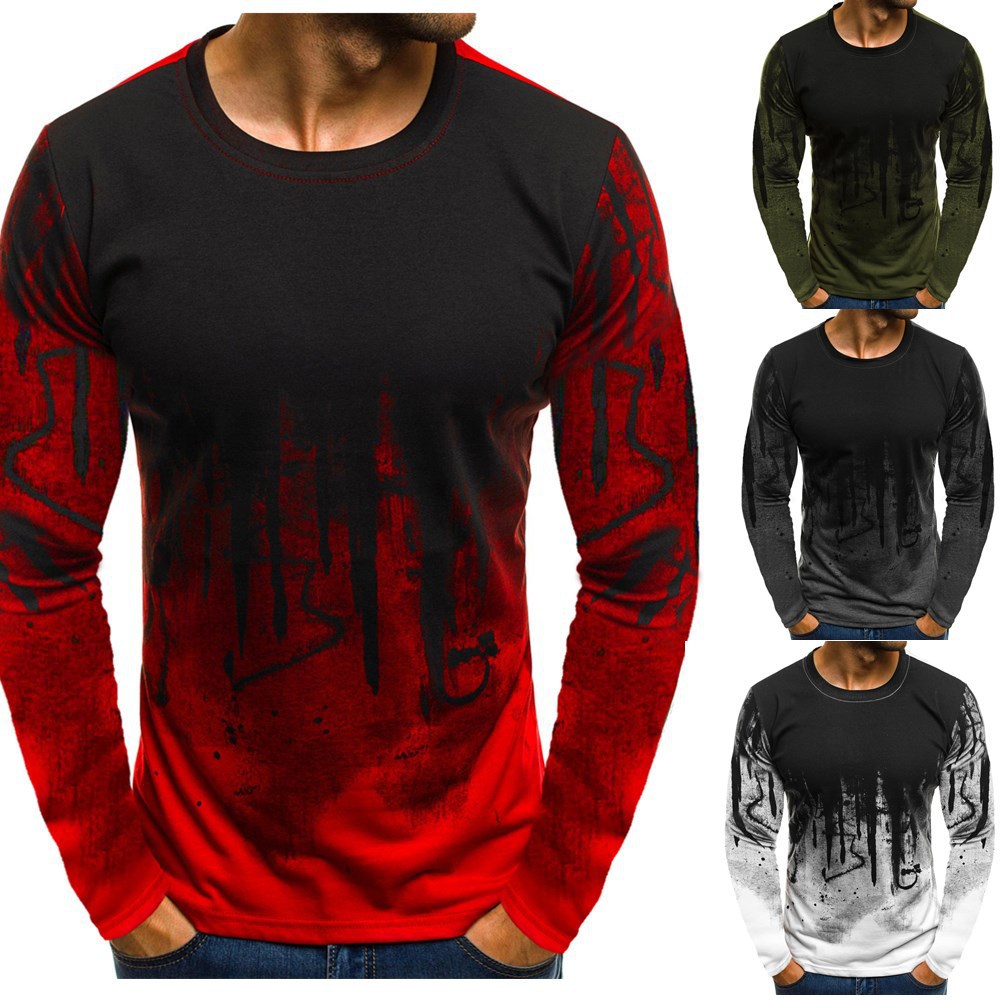 2021 summer European and American men's loose sports fitness camouflage long-sleeved T-shirt autumn casual printed T-shirt men's T-shirt