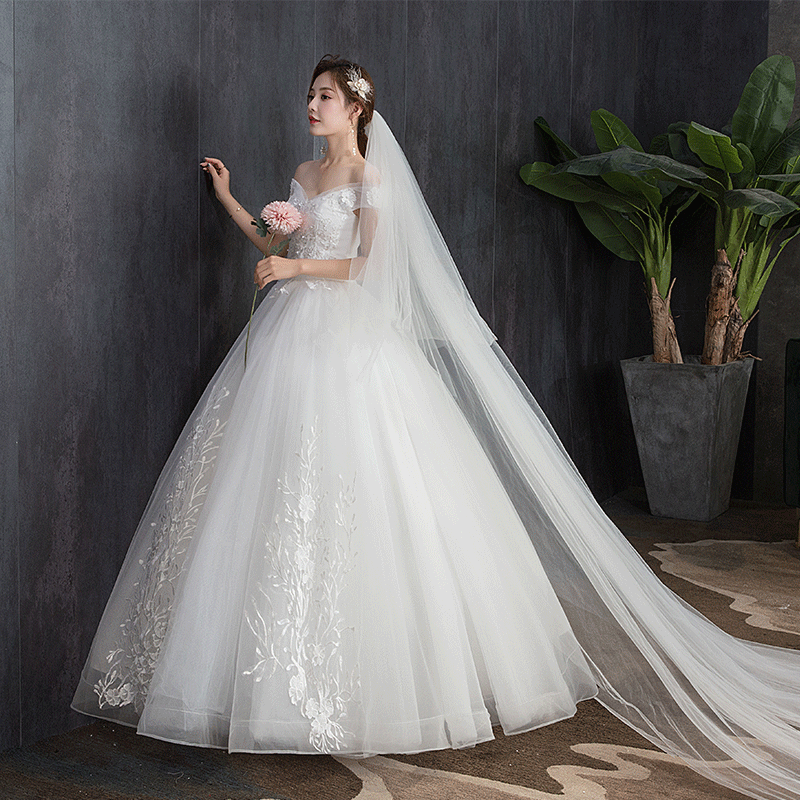 2025 New White Bridal Dress Temperament One Shoulder Wedding Dress Korean Floor-Length Wedding Dress