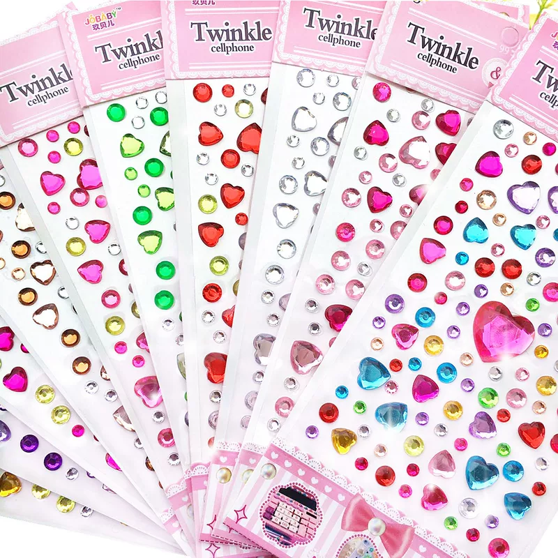 Crystal Patch Acrylic Gem Stickers, Plum Blossom & Heart Designs, 18 × 8.5 cm