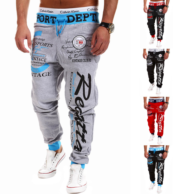 European Fitness Printed Autumn/Winter Men's Drawstring Fashion Letter Loose Sports Pants_senzul.com