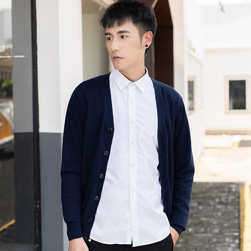 [Big Sale] Knitted Cardigan Men's Spring and Autumn Men's Thin V Neck Solid Color Long Sleeve Casual Slim Sweater Jacket Men