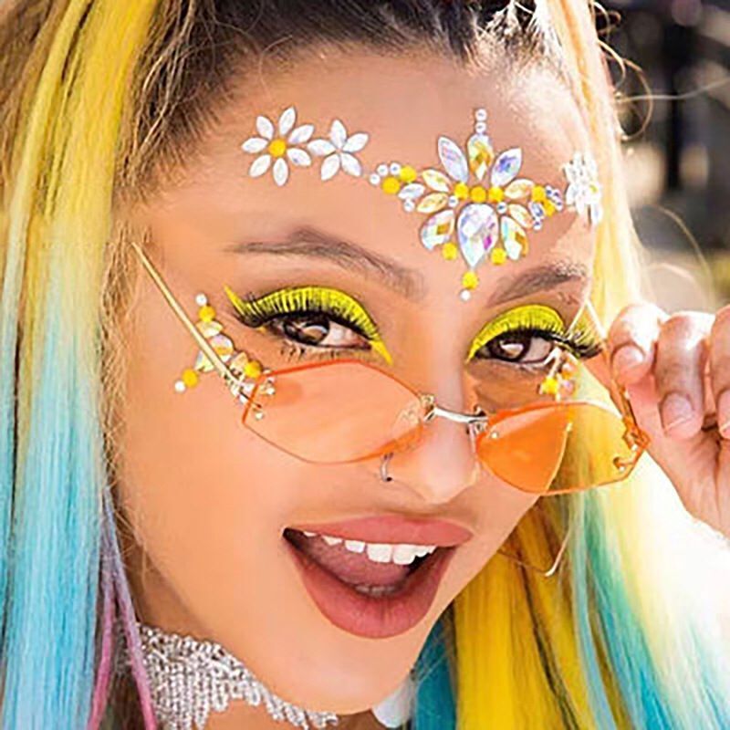 EDM cara pegado diamante tatuaje pegado diamante cara pegado diamante ceja diamante pegatinas de diamantes Festival de Música fiesta decoración de la cara pegatinas de cara de diamantes de imitación