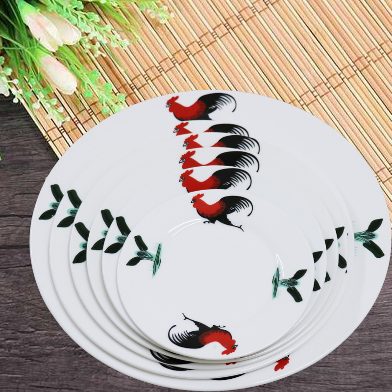Retro Rooster Nostalgic Flat Plate Wholesale Farm Hotel Home Dish Soup Plate Classic Multi-specification Round Rooster Flat Plate