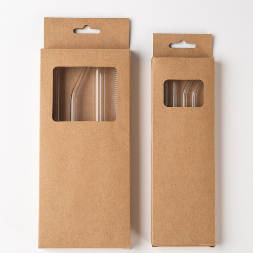 Shuangtong ins style creative colored glass straws kraft paper box transparent heat-resistant glass straw set wholesale