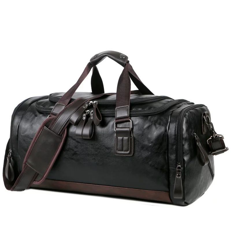 Men's polyurethane capacious travel bag, backpack, luggage one-shoulder bag, genuine leather, Korean style