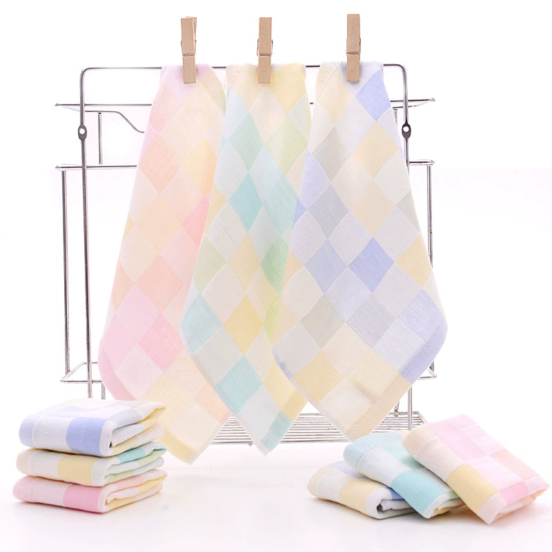 Детское полотенце оптом двухслойная марля в клетку квадратное полотенце мягкое всасывание слюни младенца полотенце с крючком