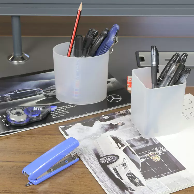 定制透明磨砂塑料笔筒桌面收纳方格笔筒化妆刷口红收纳筒厂家批发