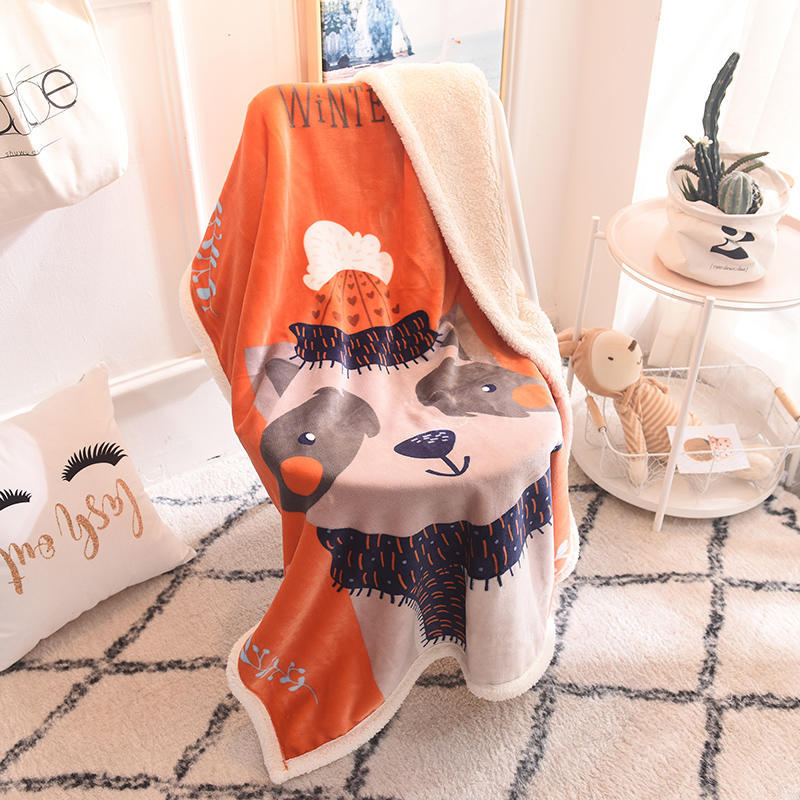 Directo de fábrica de doble capa manta de lana de cordero franela de lana de coral manta de los niños infantiles manta de dibujos animados de los niños manta de ocio