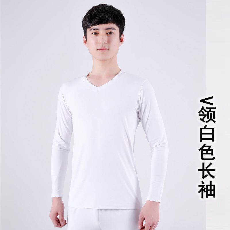 Men's white V-neck long sleeves