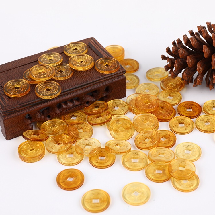 Crystal Coins, Small Copper Coin Ornaments for Attracting Wealth, Seven-Star Money Ingots, Wealth-Attracting Coins, Qianlong Tongbao, Five Emperor Coins