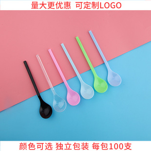 Disposable plastic Korean spoon disposable tableware PS round head long handle spoon spoon meal spoon manufacturers spot