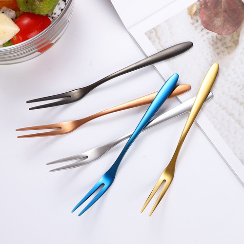 304 stainless steel fruit fork, Western food dessert picks, salad fork, creative two-tooth cake fork, hotel supplies tableware