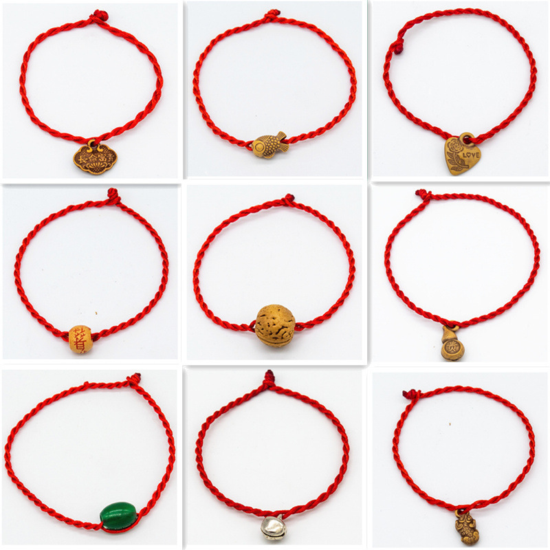 Online Store Small Gifts Wholesale Hand-Woven Red Rope Imitation Peach Wood Imitation Jade Small Red Rope Bracelet Promotional Gifts Online Store Small Gifts Wholesale Hand-Woven Red Rope Imitation Peach Wood Imitation Jade Small Red Rope Bracelet Promotional Gifts