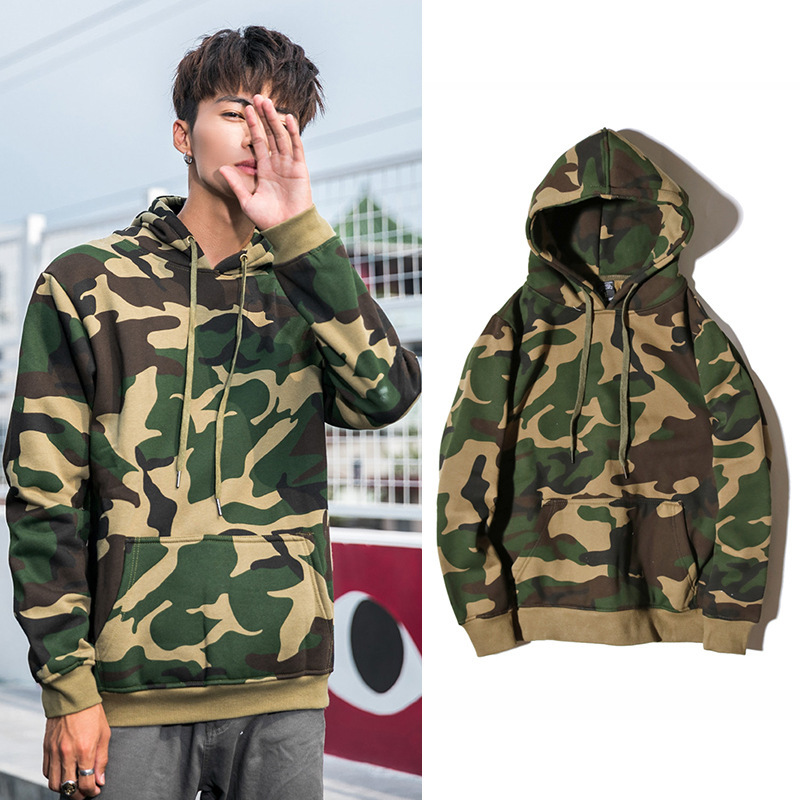 Camouflage Hoodie for Men, Pullover with Hood, Couple's Fleece-Lined Top, Loose Fit Jacket, Trendy, One-Piece, Casual Versatile