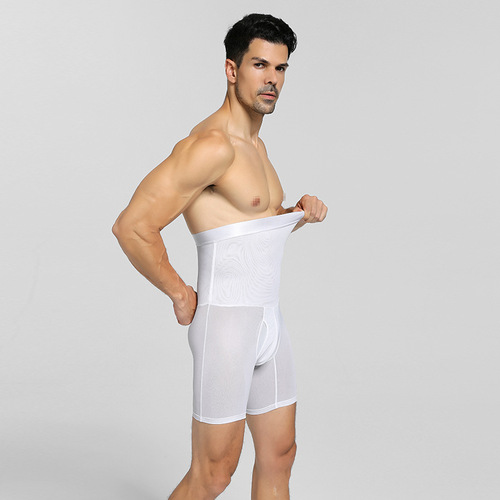 New men's breathable plastic belt anti-rolling high-waisted body-shaping pants three-quarter length tummy-controlling underwear NY133