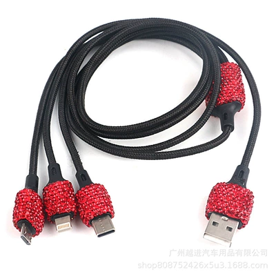 Mobil şarj cihazları, USB Charger Luxury Full Diamond - big-red-diamond-charging-line