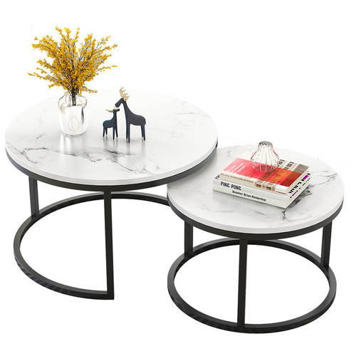 Nordic glass coffee table living room creative internet celebrity circular set small apartment imitation marble ins iron art coffee table 