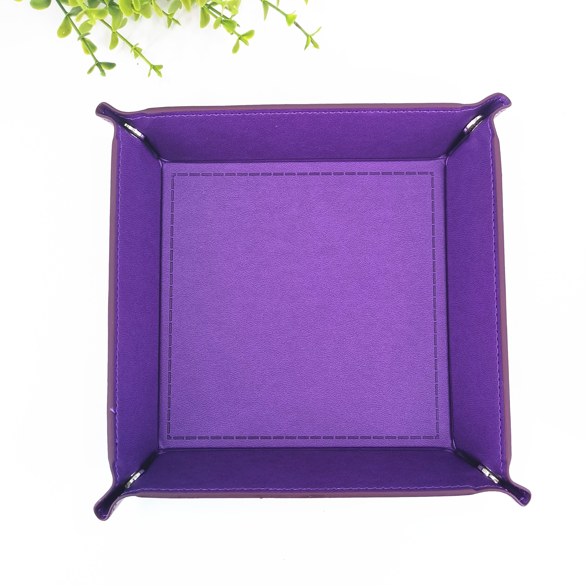 En stock pu palillos de cuero bandeja de cuatro esquinas plegable juego palillos bandeja de almacenamiento