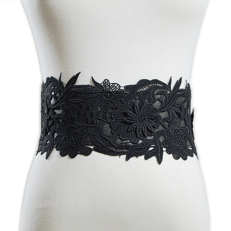 New European American Style Women, Fashionable And Sweet Elastic Lace Decorative Wide Waist Belt For Women_voghion.com