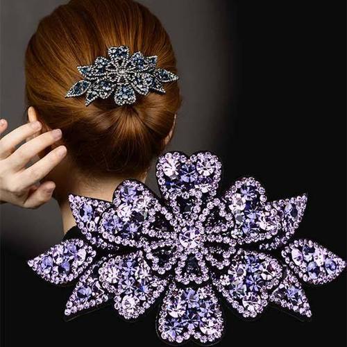 New Korean fashion hairpin for women, elegant rhinestone back head hair top clip, mother's hairpin spring clip