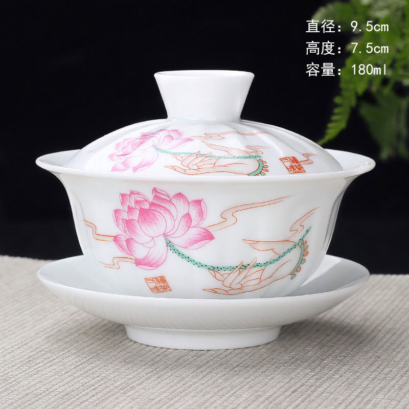 Tazón de fuente de entrega de una pieza taza de té de cerámica tazón de té tazón de tres piezas dehua Jade porcelana mini tamaño pequeño Kung Fu taza de burbuja