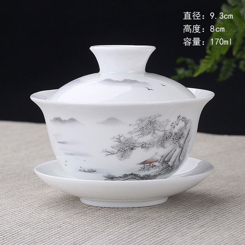 Tazón de fuente de entrega de una pieza taza de té de cerámica tazón de té tazón de tres piezas dehua Jade porcelana mini tamaño pequeño Kung Fu taza de burbuja